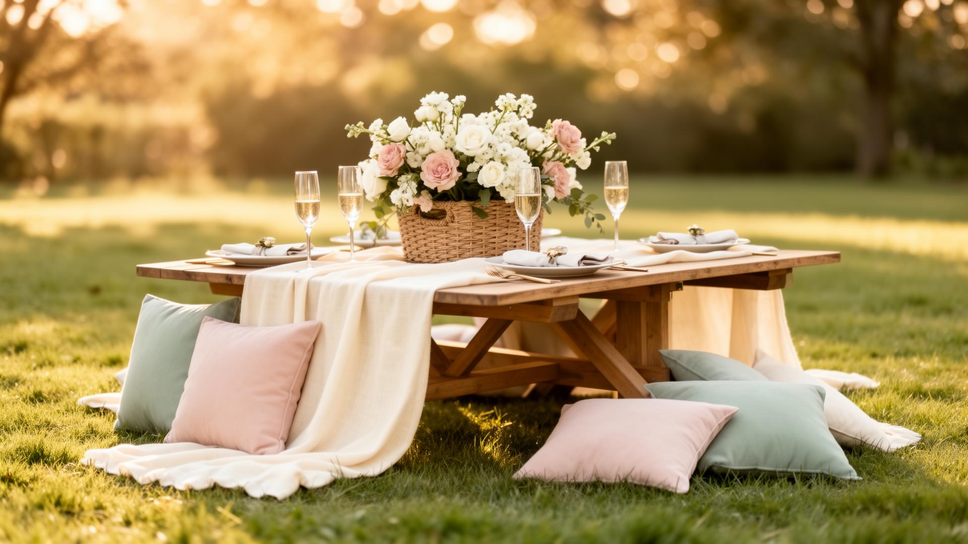 Luxury styled picnic at golden hour